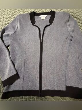 Misook zip-top cardigan grey‎ black heathered knit black trim size small